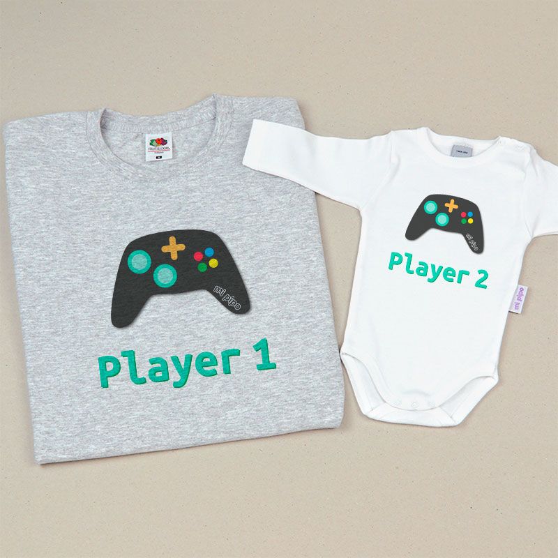 Pack Camisetas Divertidas Papá Player 1/Player 2 - BabyTete